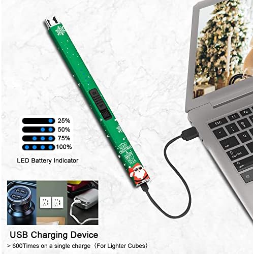 SUPRUS Electric Lighter Arc Windproof Flameless USB Rechargeable Lighter with Safety Lock for Candle BBQ Camping (Christmas Green)