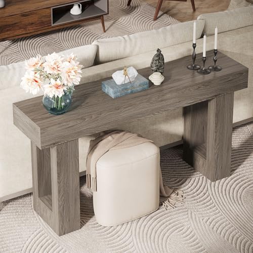 Tribesigns 63-Inch Long Console Table, Wooden Rectangular Sofa Table Behind The Couch, Farmhouse Entryway Table for Entrance, Hallway, Living Room (Grey)