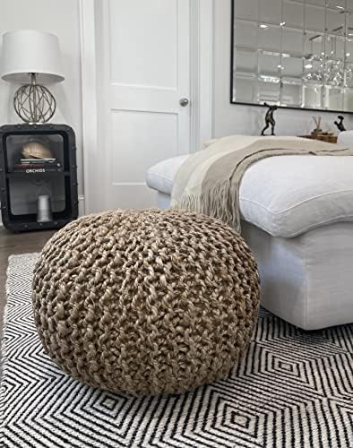 Pouf Ottoman 100% Jute Braided Pouffe (20"x20"x14")