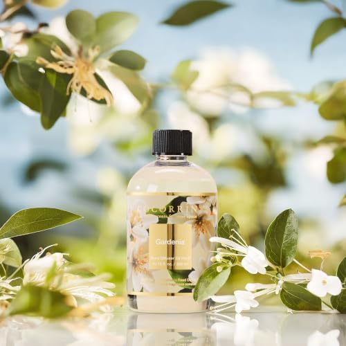 Cocorrína Reed Diffuser Refill Gardenia 10.15oz (300ml) with 8 Sticks - Premium Long-Lasting Floral Essential Oil, Home Fragrance for Bedroom, Bathroom Home Decor