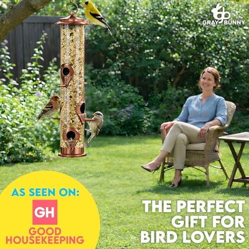 Gray Bunny Squirrel Proof Bird Feeders for Outdoors 6 Port Metal Tube