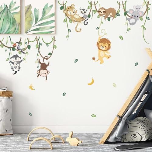 decalmile Jungle Animals Climbing Tree Lion Monkey Wall Decals Stickers