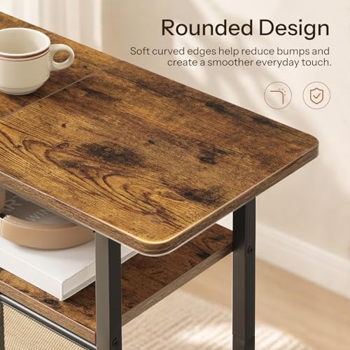 HOOBRO Side Table with Charging Station for Small Spaces, Rustic Brown