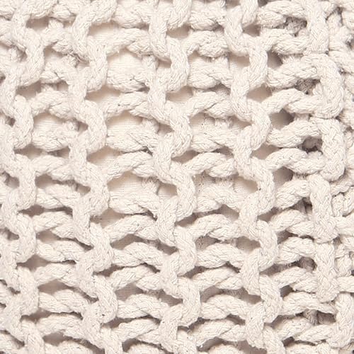 · REDEARTH · Round Pouf Ottoman - Hand Knitted Boho Poof Footrest - Ivory