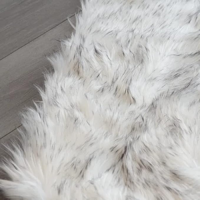 ORINOVA 5x7 Area Rug White and Gray Washable Shaggy Faux Sheepskin Fur Rug - Image 5