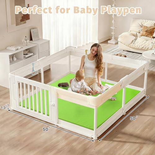 Waterproof Baby Play Mat for Floor Memory Foam 50 * 50 Cushion Playpen Playmat Tummy Time Crawling Mat Nursery Rug Thick Pad Create Soft & Safe Area for Infants,Toddler,Kids,Green