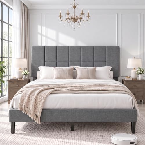 Marsail Queen Size Bed Frame with Headboard, Modern Bed Frame, Gray