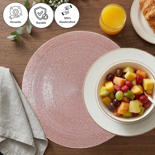 CLEENTABLE Pink Beaded Round Placemats, Set of 4