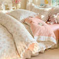 HighBuy Vintage Floral Cotton Duvet Cover Twin XL,Ruffle Lace Pink Floral Bedding Set for Girl College,Princess Ruffled Comforter Cover with Zipper,Breathable,3 Piece,All Season