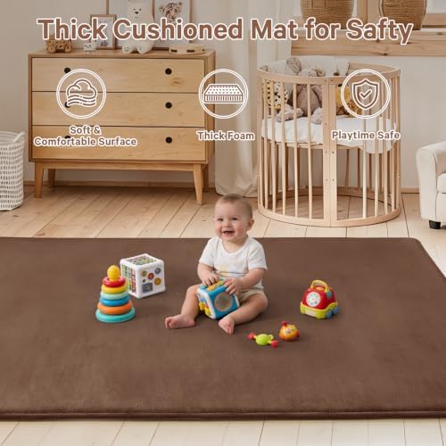 Baby Play Mat Floor,Tummy Time Area Rug 79x110 Playpen Mat Reddish Brown
