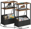 TUTOTAK Narrow Side Tables with Charging Station, Slim End Tables Set of 2
