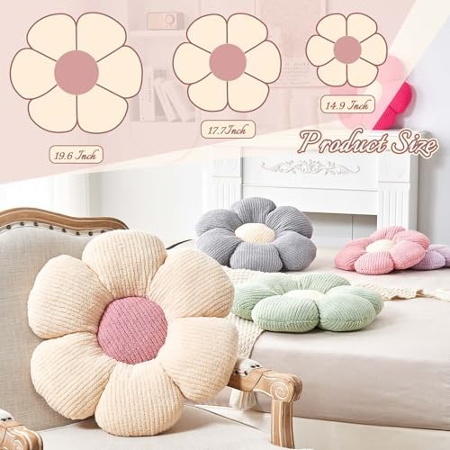 Kcvvcr White Brown Flower Pillow, 14.9" Cute Flower Shaped Floor Pillow, Aesthetic Floral Plush Daisy Decorative Throw Pillows for Bed Sofa Couch
