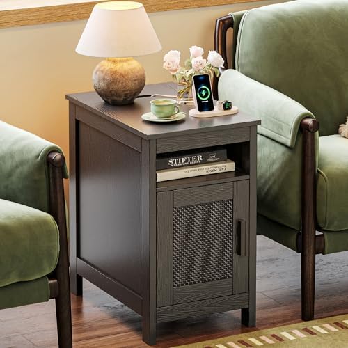 Huuger Narrow Night Stand, End Table with Charging Station, USB-C Port