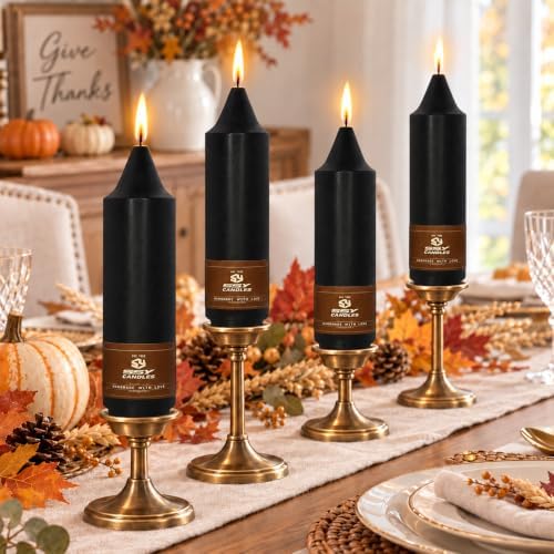 NJAO HOO Black Short Taper Candle 5 Inch Halloween Decoration Candlesticks Unscented Dripless Tapered Candle Set for Home Decor Dinner Candles Party, 4 Pack
