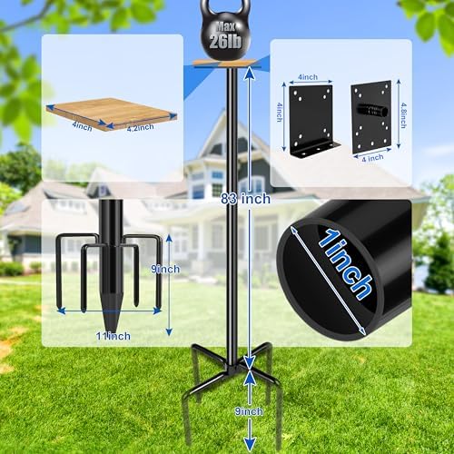 Ottsuls Bird Feeder Pole, 92 Inch Heavy Duty Bird House Pole Kit for Outdoors, with Wooden Board, 5-Prong Base Feeding Station for Wild Birds Watching, Adjustable Feeder Stand (House Not Included)