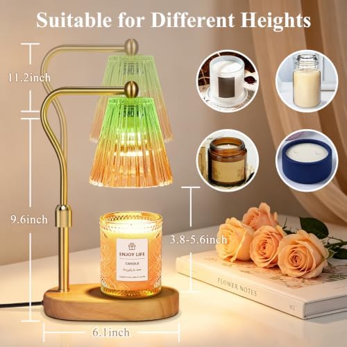 seenlast Green Gold Candle Warmer Lamp with Timer Dimmer Adjustable Height,Mothers Day Gifts,Electric Wax Warmer Vintage Home Decor for Scented Jar Candles,Birthday Gifts for Women