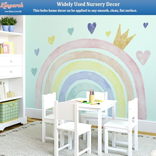 Large Watercolor Rainbow Wall Decals, Boho Queen Peel and Stick Fabric Nursery Wall Decor, Removable Home Room Wall Decor Murals Stickers for Kids Girls Toddler Bedroom Living Room Playroom