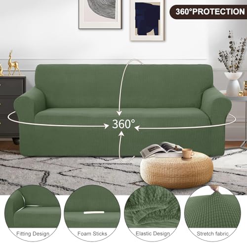 U-NICE HOME Stretch Couch Cover Slipcover for 3 Cushion Sofa, Loden Frost