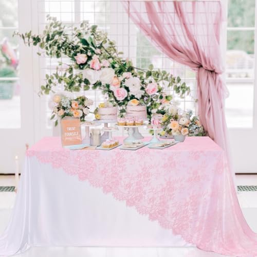 Pink Lace Tablecloth Table Fabric 6pcs 60x120 Inch for Vintage Boho Wedding