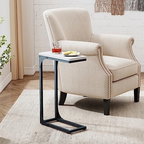 QEEIG Narrow C Table Side Tables Set of 2 (7.1" Width, Black and White)
