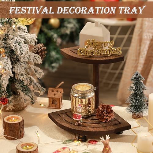 Tikea Wood Riser for Decor, 2-Tier Farmhouse Display Riser Counter Shelf