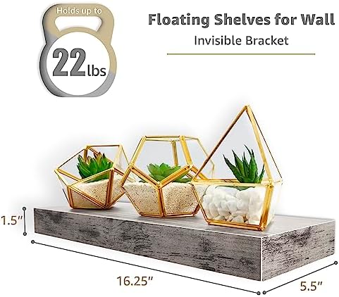 Sorbus 16 Inch Floating Shelves for Wall (2 Pack, Grey)