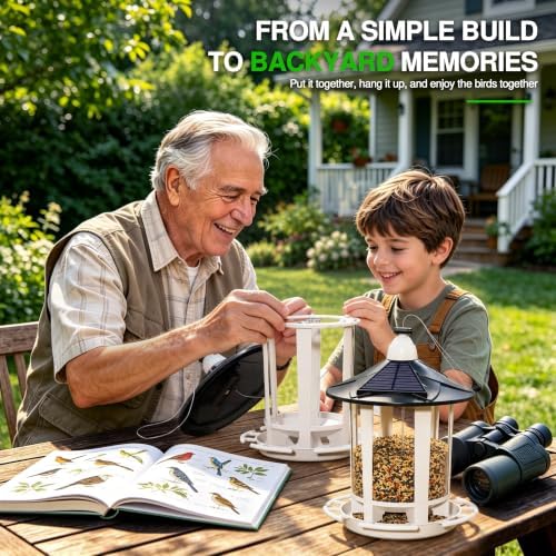 Birdream Solar Bird Feeders for Outdoors, Hanging Wild Bird Feeder with Solar LED Light, Assembly Required, 1-Min Easy Setup, Wild Seed Feeders for Cardinals Chickadees and Finches