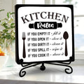 DETIHO Farmhouse Kitchen Decor, Rustic Kitchen Rules Sign Counter Decor