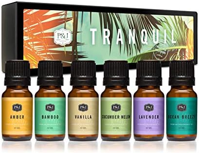 P&J Trading Fragrance Oil Tranquil Set | Vanilla, Cucumber Melon, Lavender, Amber, Bamboo, and Ocean Breeze Candle Scents for Candle Making, Freshie Scents, Soap Making Supplies, Diffuser Oil Scents