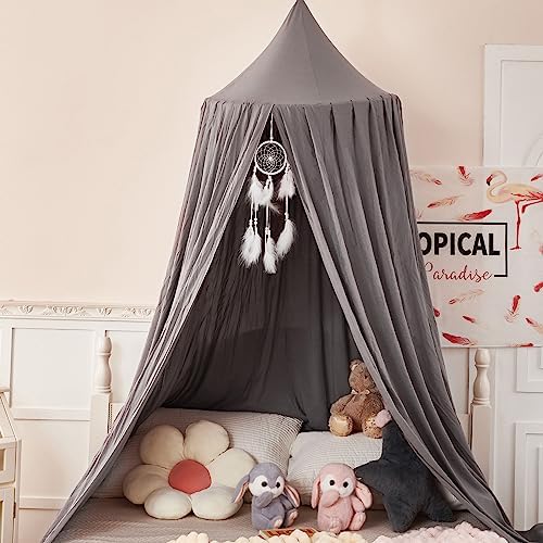 Princess Decor Canopy for Kids Bed, Soft and Durable Bed Canopy for Girls Room Tent Canopy Dreamy Mosquito Net Bedding, Children Reading Nook Canopies Indoor(Grey)