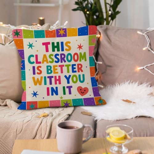 Retro Colorful Classroom Throw Pillow Cover 18x18