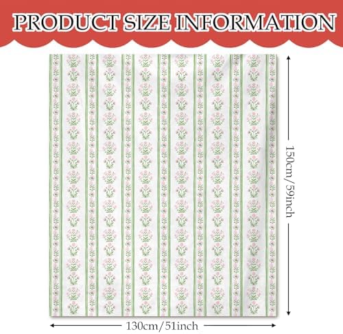 Pink Floral Blanket, Pink and Green Grandmillennial Flower Decorative Throw Blanket for Couch Bed Sofa, Pastel Floral Striped Throw Blankets for Living Room Bedroom Decor, 50x60 Inches