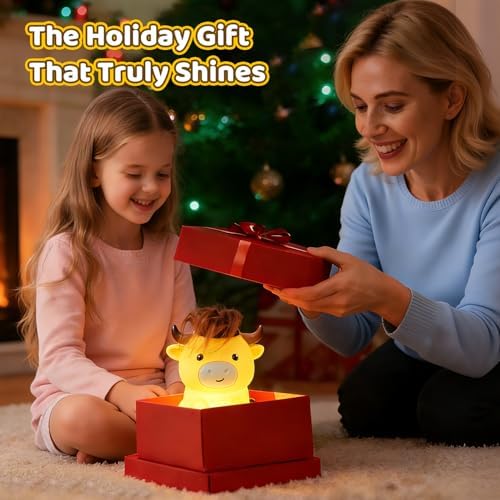 Amaredom Highland Cow Night Light, Silicone, Dimmable, Rechargeable