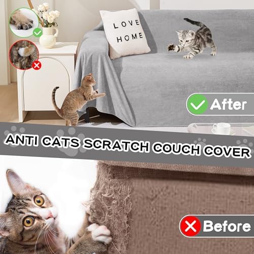 MEETSKY Couch Cover for 3 Cushion Sofa,Cat Scratch Proof Couch Protector Washable Sofa Covers Sectional Couch Covers for Dogs Soft L Shape Sofa Slipcover for Pets Kids, 91" x134”,Light Grey