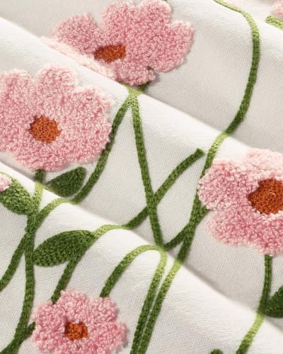 Embroidered Floral Throw Pillow Cover 18x18 Inch, Wild Flower