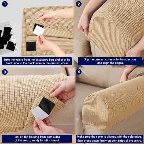 SUBRTEX Stretch Couch Arm Covers Set of 2, Non-Slip Sofa Armrest Slipcovers