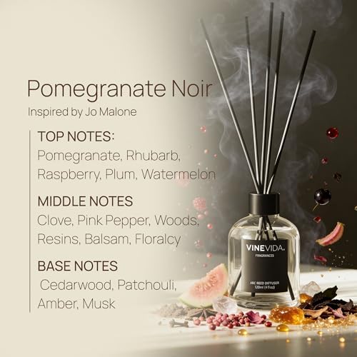 VINEVIDA Reed Diffuser Pomagranate Noir | Diffuser Reed for Home & Bathroom | Long-Lasting Scent Sticks Set | Oil Stick Diffuser | Bathroom Scent