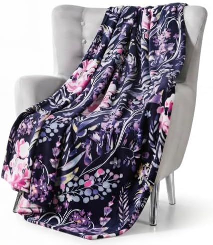 Soft Fleece Throw Blanket, Bohemian Boho Blue Floral Purple Pink, 50x70