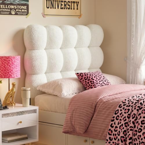 Pinmoco Twin Cloud-Shaped Upholstered Headboard, Teddy Fleece Beige