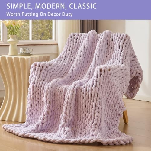 Bigacogo Chunky Knit Throw Blanket for Couch, 40x80 inches, Berry Haze