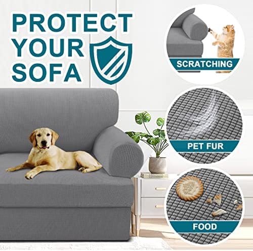Turquoize T Cushion Chair Slipcover Armchair Slipcover for Living Room Stretch Sofa Couch Cover Soft Armchair Cover Washable Furniture Covers with Individual T Cushion Seat Covers (Chair, Dove)