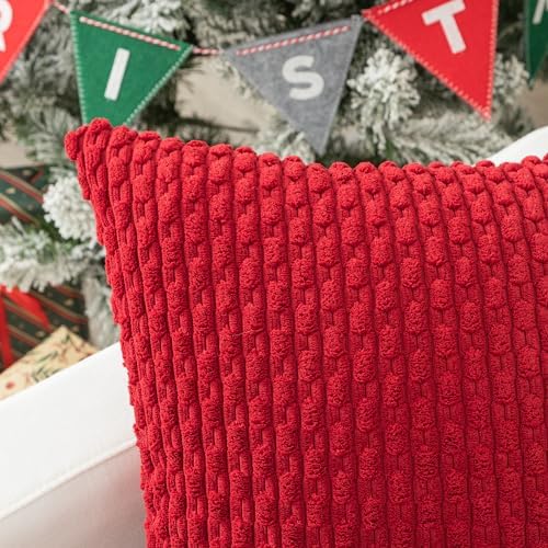 Kevin Textile Soft Corduroy 22x22 Inch Pillow Covers 2 Pack, Burgundy