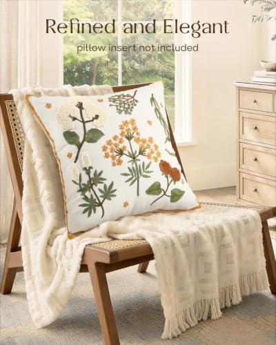 Embroidered Floral Throw Pillow Cover 20x20 Inch, Meadow Flower