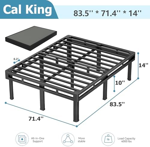 14" California King All-in-One Box Spring, Metal Bed Base with 9 Legs