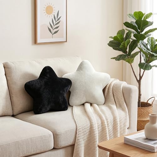 2PCS Star Pillow Set,15.35“ Cute Black Decorative Throw Pillows for Bed