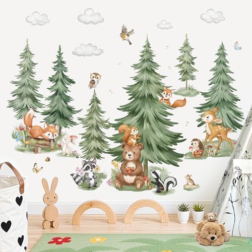 decalmile Mountain Pine Tree Forest Animals Bear Wall Decals Stickers (XL)