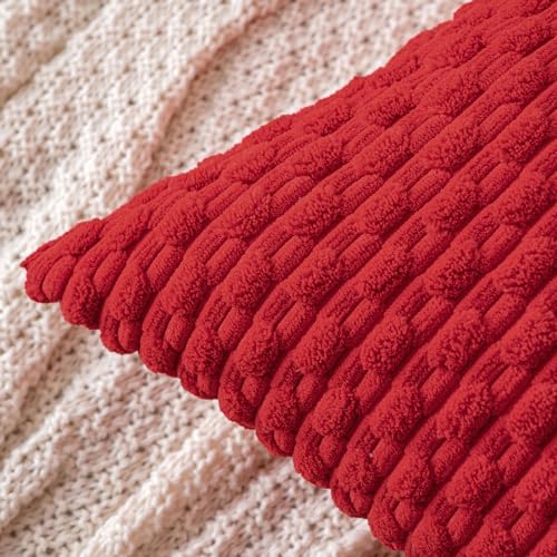 MIULEE Christmas Decorative Throw Pillow Covers 18x18 Red Textured Corduroy