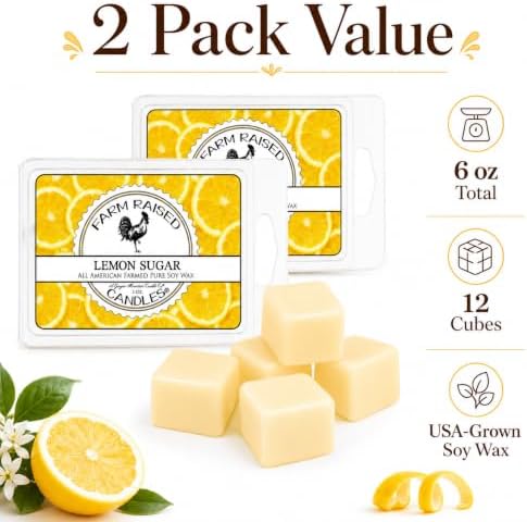 Lemon Sugar Wax Melts 2 Pack, Limoncello-Inspired Lemon Scented Soy Wax Cubes for Warmers