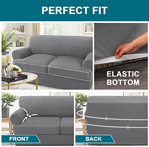 Turquoize 3 Piece T Cushion Sofa Slipcovers Stretch Couch Cover Furniture Covers with 2 Individual T Cushion Covers, Machine Washable (2 Cushion Sofa, Dove)