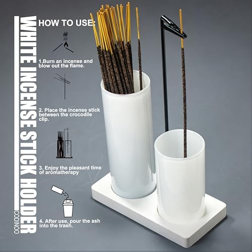 2 in 1 Incense Holder for Sticks Incense Burner Holder with Storage,Glass Upside Down Incense Holder for Sticks with Glass Ash Catcher for Meditation Yoga Spa Room Home Decor[Full White]